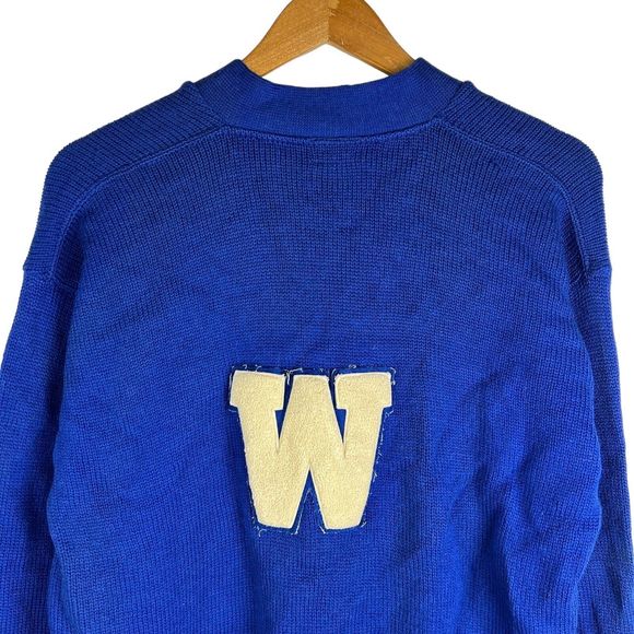 VTG 1940s Sand Knit Wool Varsity Sweater V-Neck Embroidered W Men's Sz Large - Picture 2 of 9